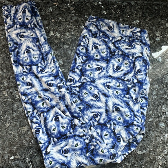 LuLaRoe Blue Arctic Wolf Print Women’s Plus Size Leggings XL 1X Tall & Curvy TC - Picture 1 of 11
